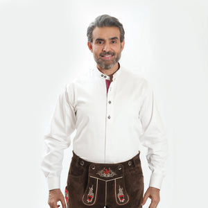 Men's Trachten Shirt Classic Fit White with Pink Details