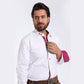 Men's Trachten Shirt Classic Fit White with Pink Details