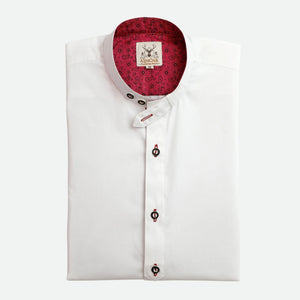 Men's Trachten Shirt Classic Fit White with Pink Details
