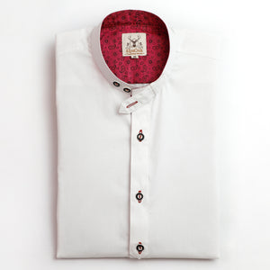 Men's Trachten Shirt Classic Fit White with Pink Details