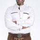 Men's Lederhosen Shirt Alpine White with Rich Brown Polka Details