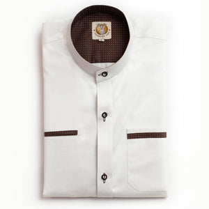 Men's Lederhosen Shirt Alpine White with Rich Brown Polka Details