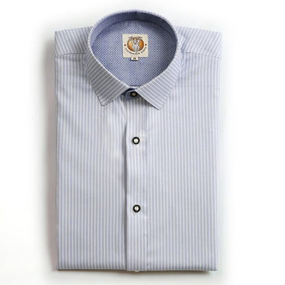 Men's Trachten Shirt Festive Blue Striped with Elegant Black Buttons