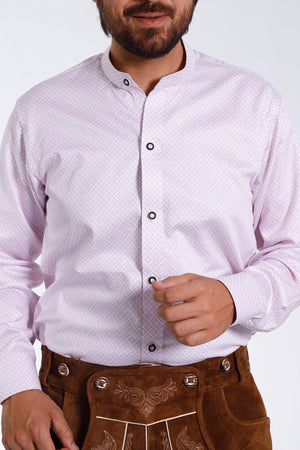 Men's Trachten Shirt Modern Fit Textured Pink German