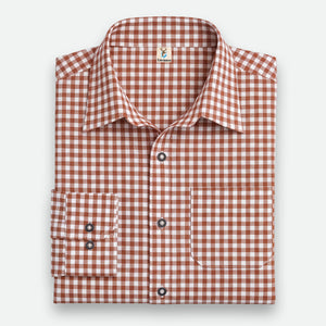Brown Checkered Trachten Shirt Men