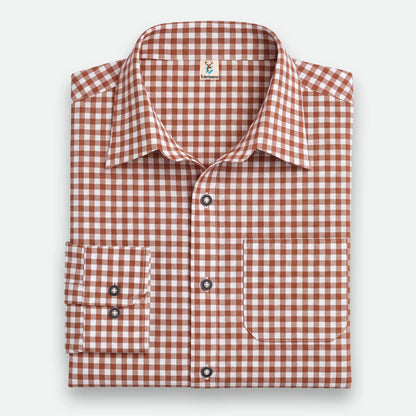 Brown Checkered Trachten Shirt Men