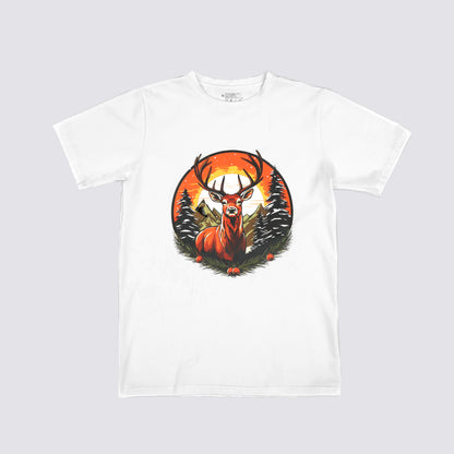 Alpine White T-Shirt with Bold Stag Pattern