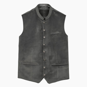 Men's Slate Grey Trachten Waistcoat with a stand collar, decorative metal buttons, and a classic Bavarian design for Oktoberfest attire