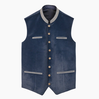 Men's Blue Suede Lederhosen Vest Coat